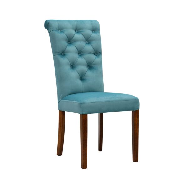 Błękitne krzesło tapicerowane do kuchni na drewnianych nogach Antoinette
