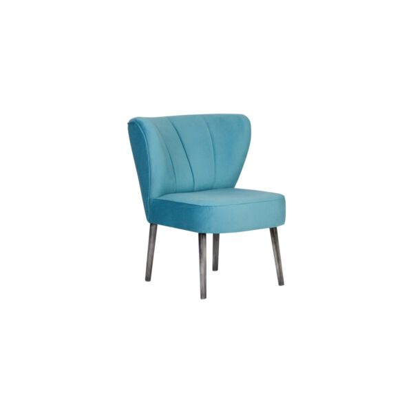 Fotel niebieski nowoczesny do salonu na drewnianych nogach Klubowy