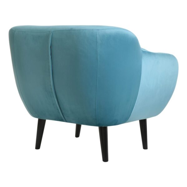 Fotel niebieski welurowy do salonu na drewnianych nogach Titino