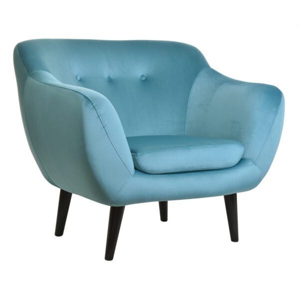 Fotel niebieski welurowy nowoczesny do salonu na drewnianych nogach Titino