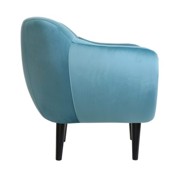 Fotel niebieski welurowy nowoczesny na drewnianych nogach Titino