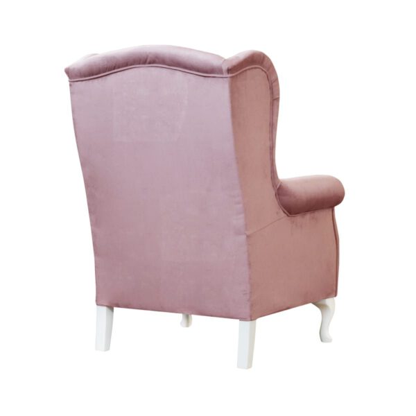 Fotel różowy welurowy do salonu na drewnianych nogach Uszak Carmen