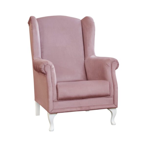 Fotel różowy welurowy nowoczesny do salonu na drewnianych nogach Uszak Carmen