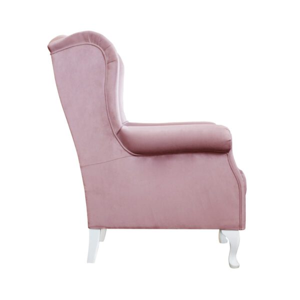 Fotel różowy welurowy nowoczesny na drewnianych nogach Uszak Carmen