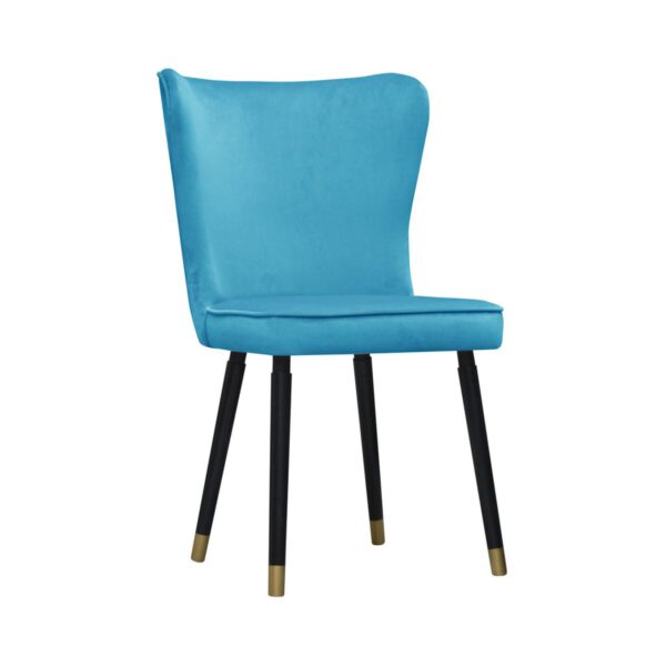 Krzesło niebieskie welurowe tapicerowane do jadalni na drewnianych nogach Monti