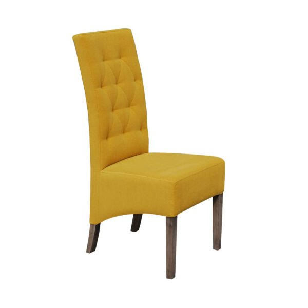Krzesło żółte tapicerowane do jadalni na drewnianych nogach Skośne