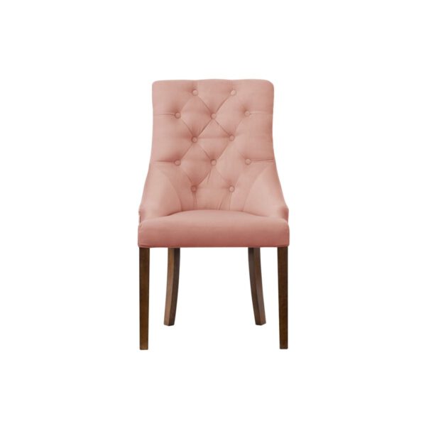 Różowe welurowe krzeslo tapicerowane do jadalni Madam Chesterfield