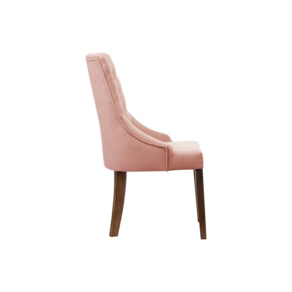 Różowe welurowe krzesło tapicerowane na drewnianych nogach Madam Chesterfield