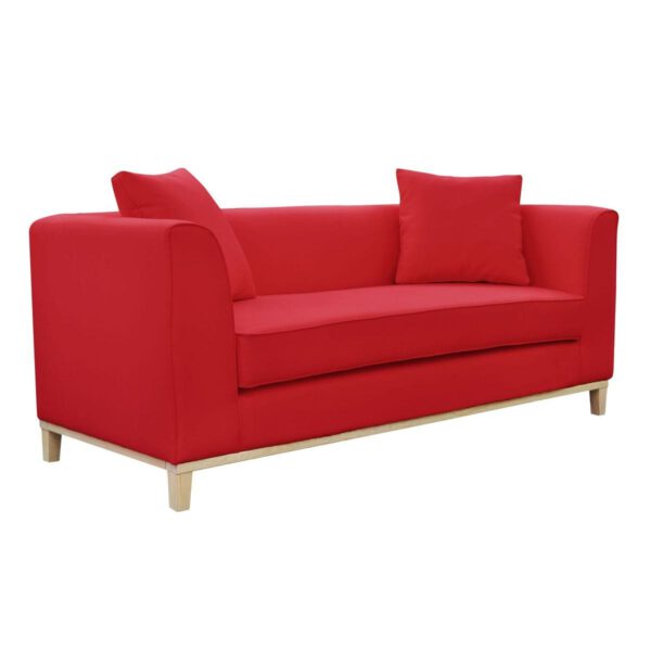 Sofa czerwona nowoczesna na drewnianych nogach Margo