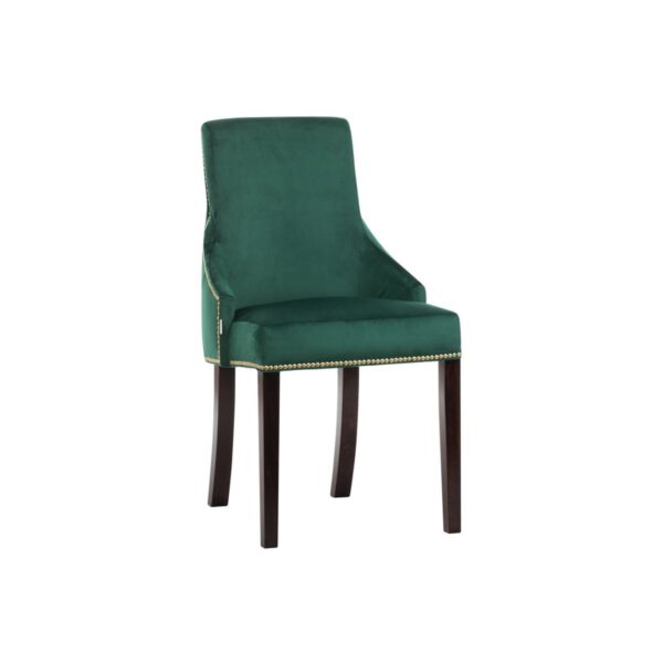 Zielone krzesło tapicerowane do jadalni na drewnianych nogach Kaczorek