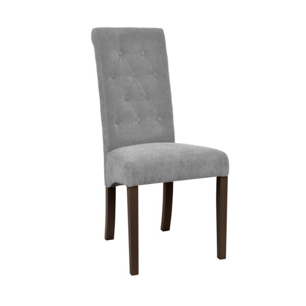 Krzesło szare welurowe tapicerowane do jadalni na drewnianych nogach Rollback