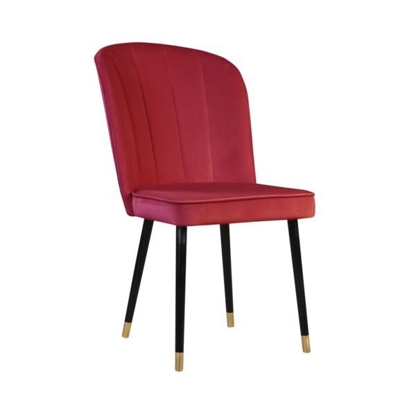 Czerwone krzesło tapicerowane do jadalni na drewnianych nogach Matylda