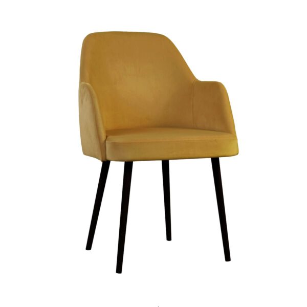 Fotel żółty welurowy nowoczesny do salonu na drewnianych nogach Caprice