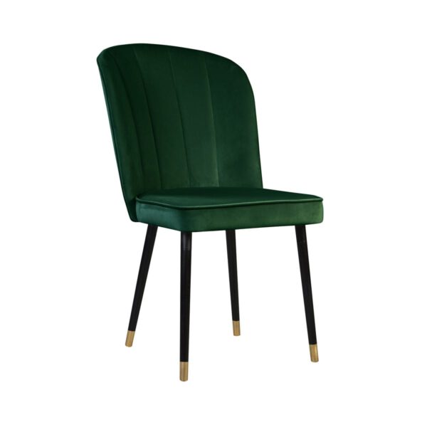 Zielone krzesło tapicerowane do jadalni na drewnianych nogach Matylda