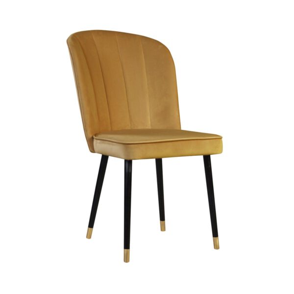 Żółte krzesło tapicerowane do jadalni na drewnianych nogach Matylda