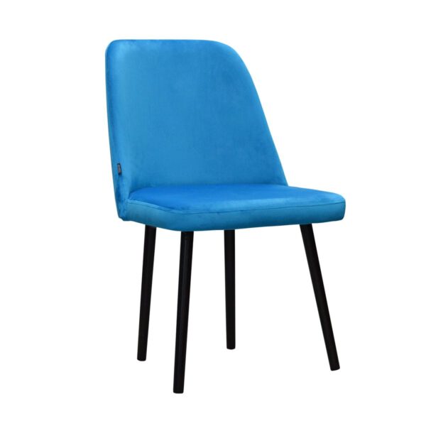 Niebieskie krzesło tapicerowane do jadalni na drewnianych nogach Jennifer