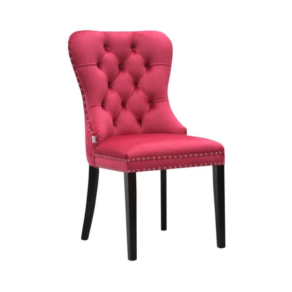 Różowe krzesło tapicerowane do jadalni na drewnianych nogach Cassy