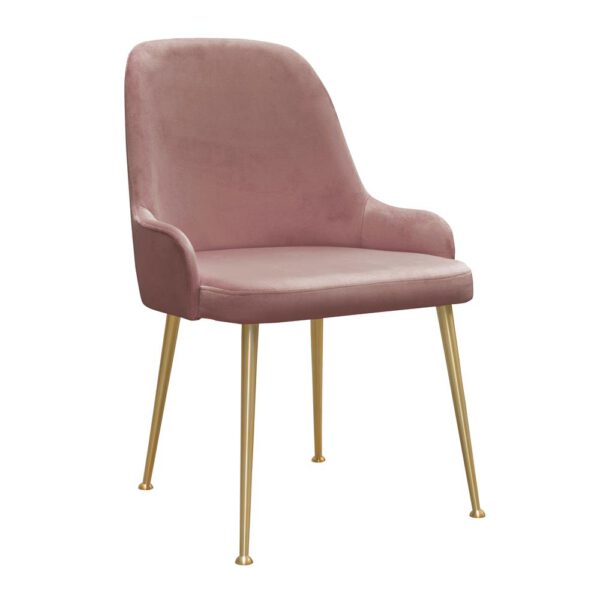 Krzesło różowe welurowe tapicerowane do salonu na złotych nogach Jasmine