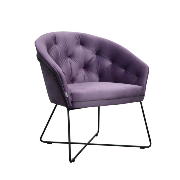 Fotel fioletowy welurowy nowoczesny do salonu na metalowych nogach Melania