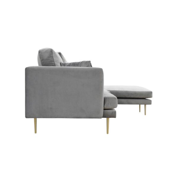 Gray velor corner sofa for the living room on golden Cabo legs