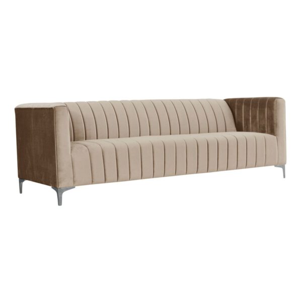 Sofa beżowa welurowa nowoczesna do poczekalni na metalowych nogach Aveiro III