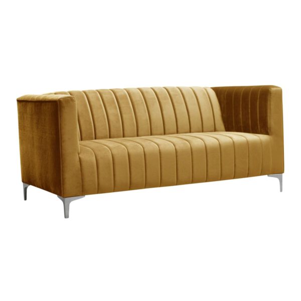 Sofa żółta welurowa nowoczesna do poczekalni na metalowych nogach Aveiro II