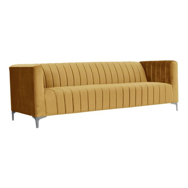 Sofa żółta welurowa nowoczesna do poczekalni na metalowych nogach Aveiro III
