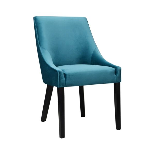Venmia blue upholstered dining chair with wooden legs