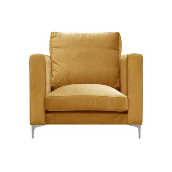 Modern yellow velor armchair for the living room on metal legs Panama