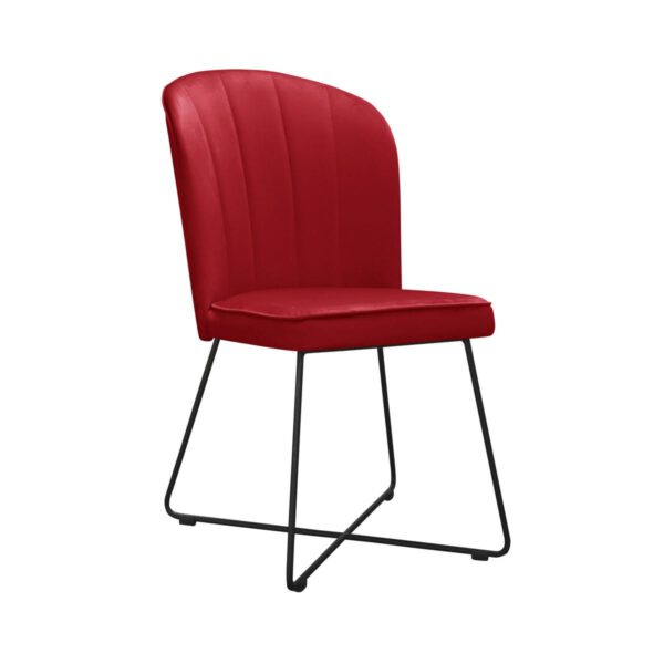 Czerwone welurowe krzesło tapicerowane do jadalni na metalowych nogach Matylda Cross