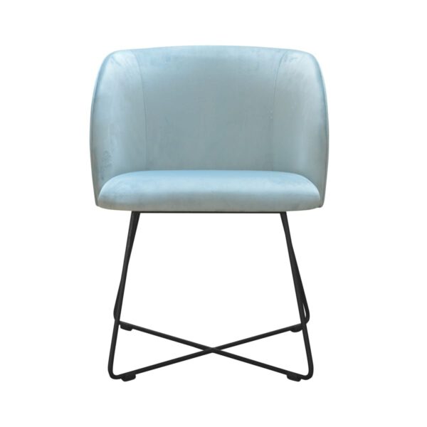 Fotel błękitny welurowy nowoczesny do salonu na metalowych nogach Livia-Cross
