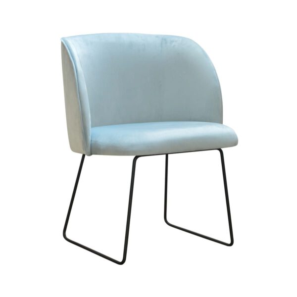 Fotel błękitny welurowy nowoczesny do salonu na metalowych nogach Livia Ski