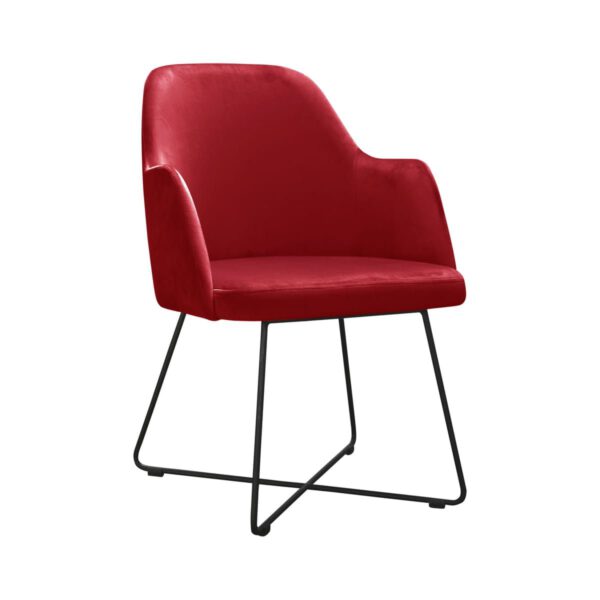 Fotel czerwony welurowy do salonu na metalowych nogach Caprice Cross