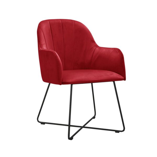 Fotel czerwony welurowy nowoczesny do salonu na metalowych nogach Ilario Cross