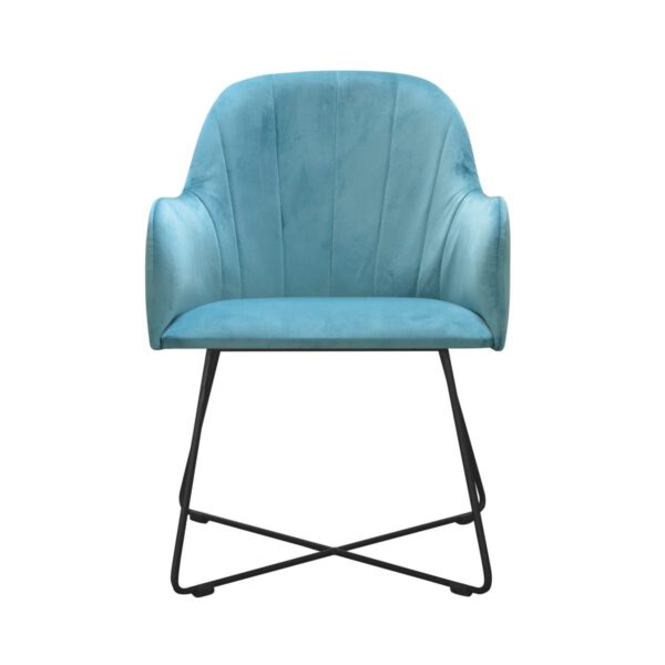 Fotel niebieski welurowy nowoczesny do salonu na metalowych nogach Ilario Cross