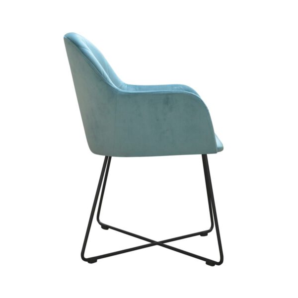 Fotel niebieski welurowy nowoczesny na metalowych nogach Ilario Cross