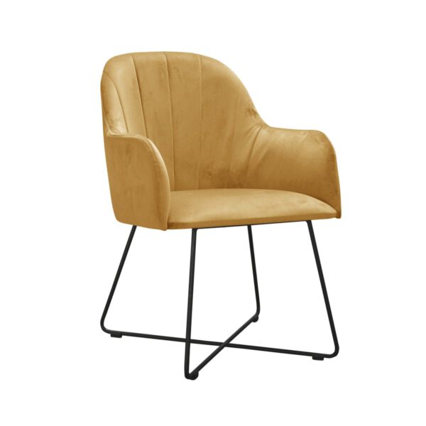 Fotel żółty welurowy nowoczesny do salonu na metalowych nogach Ilario Cross