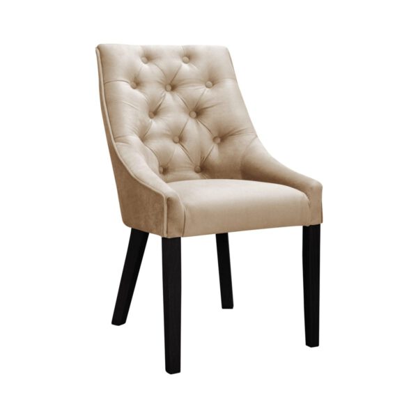 Venmia Chesterfield beige velvet upholstered dining chair with wooden legs