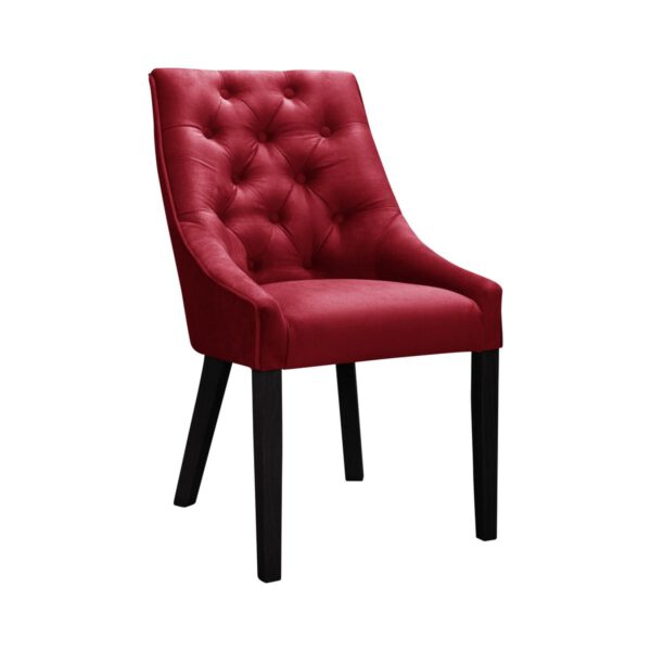 Krzesło czerwone welurowe tapicerowane do jadalni na drewnianych nogach Venmia Chesterfield