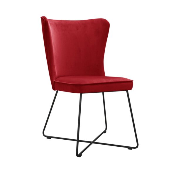 Krzesło czerwone welurowe tapicerowane do jadalni na metalowych nogach Monti Cross