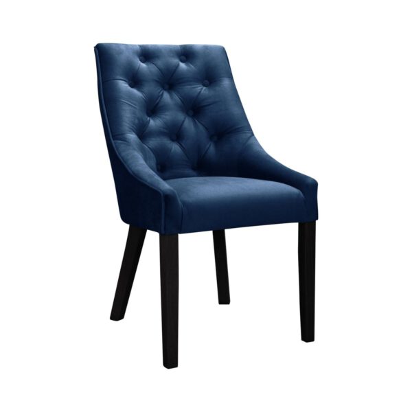 Venmia Chesterfield navy blue velor dining chair with wooden legs