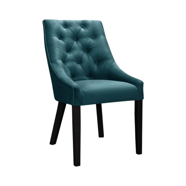 Venmia Chesterfield turquoise velor dining chair with wooden legs