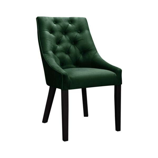 Krzesło zielone welurowe tapicerowane do jadalni na drewnianych nogach Venmia Chesterfield