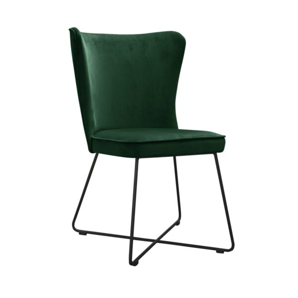 Krzesło zielone welurowe tapicerowane do jadalni na metalowych nogach Monti Cross