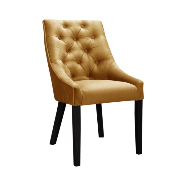 Venmia Chesterfield yellow velvet upholstered dining chair with wooden legs
