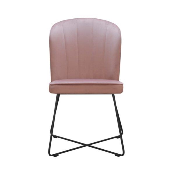 Różowe welurowe krzesło tapicerowane do jadalni na metalowych nogach Matylda Cross