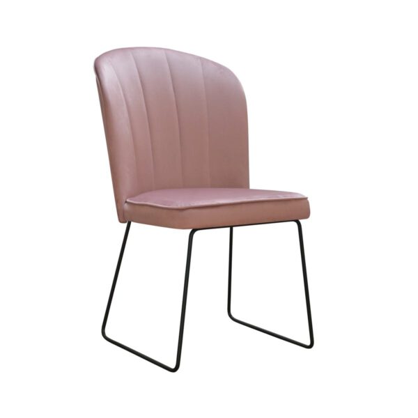 Różowe welurowe krzesło tapicerowane do jadalni na metalowych nogach Matylda Ski