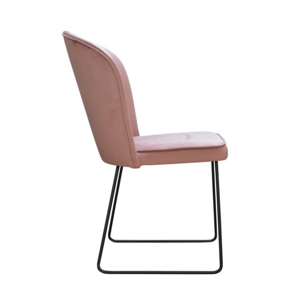 Różowe welurowe krzesło tapicerowane na matalowych nogach Matylda Ski