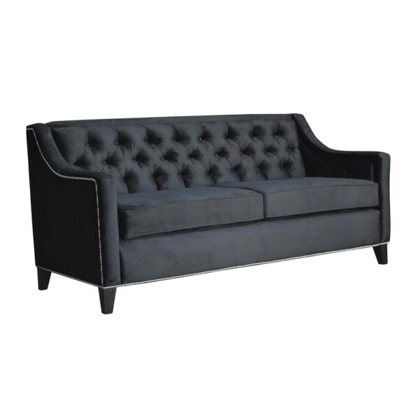 Sofa czarna welurowa na drewnianych nogach Bogart