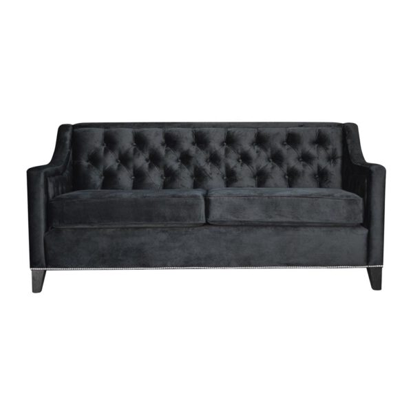 Sofa czarna welurowa nowoczesna na drewnianych nogach Bogart